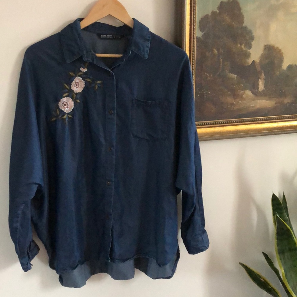 Zara Embroidered Chambray Poplin